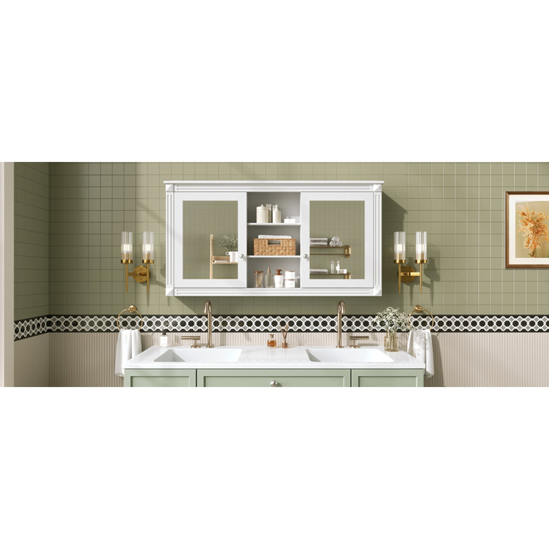 55 Inch Wall-Mount 2-In-1 Mirror Cabinet With Adjustable Shelves, Soft-Closing Hinges, High-Definition Mirrors, For Bathroom Vanity, Living Room, Bedroom Storage Organizer