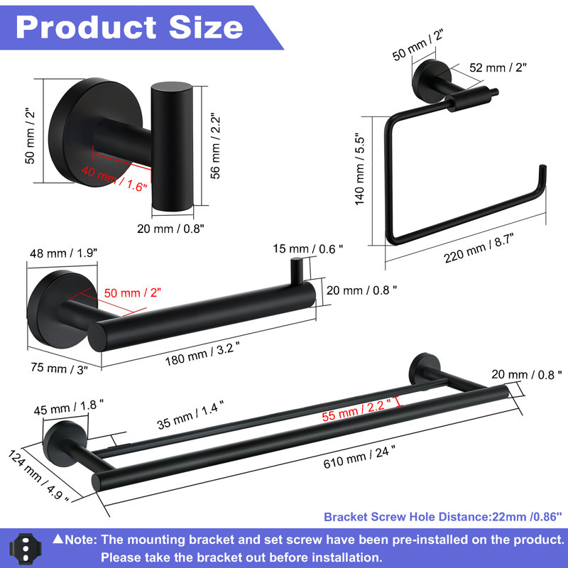 5-Piece Bathroom Hardware Set, Matte Black