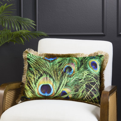 Coussin décoratif en duvet de plumes de paon