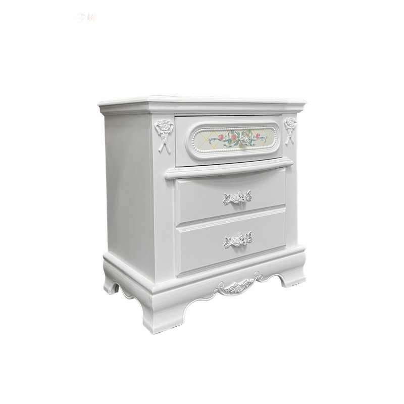 Table de chevet à 2 tiroirs avec motifs floraux, mécanismes de glissement en douceur et construction en queue d'aronde durable pour un rangement élégant
