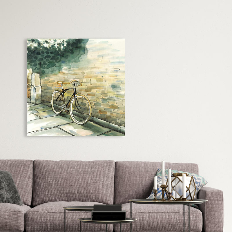 Vieille bicyclette urbaine - toile turquoise décorative pour la maison, H 36 po x l 36 po