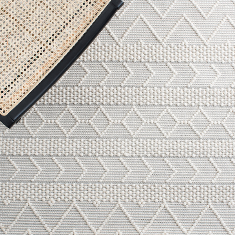 Tapis géométrique tissé à la main Scheid en ivoire / gris, Rectangle 6 pi x 9 pi