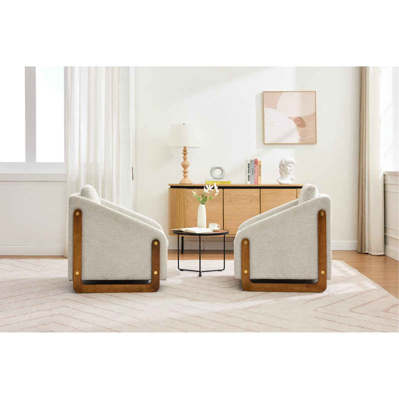 Fauteuil en chenille avec cadre latéral ergonomique et en bois, pour chambre à coucher et salon, structure rembourrée beige, pièce
