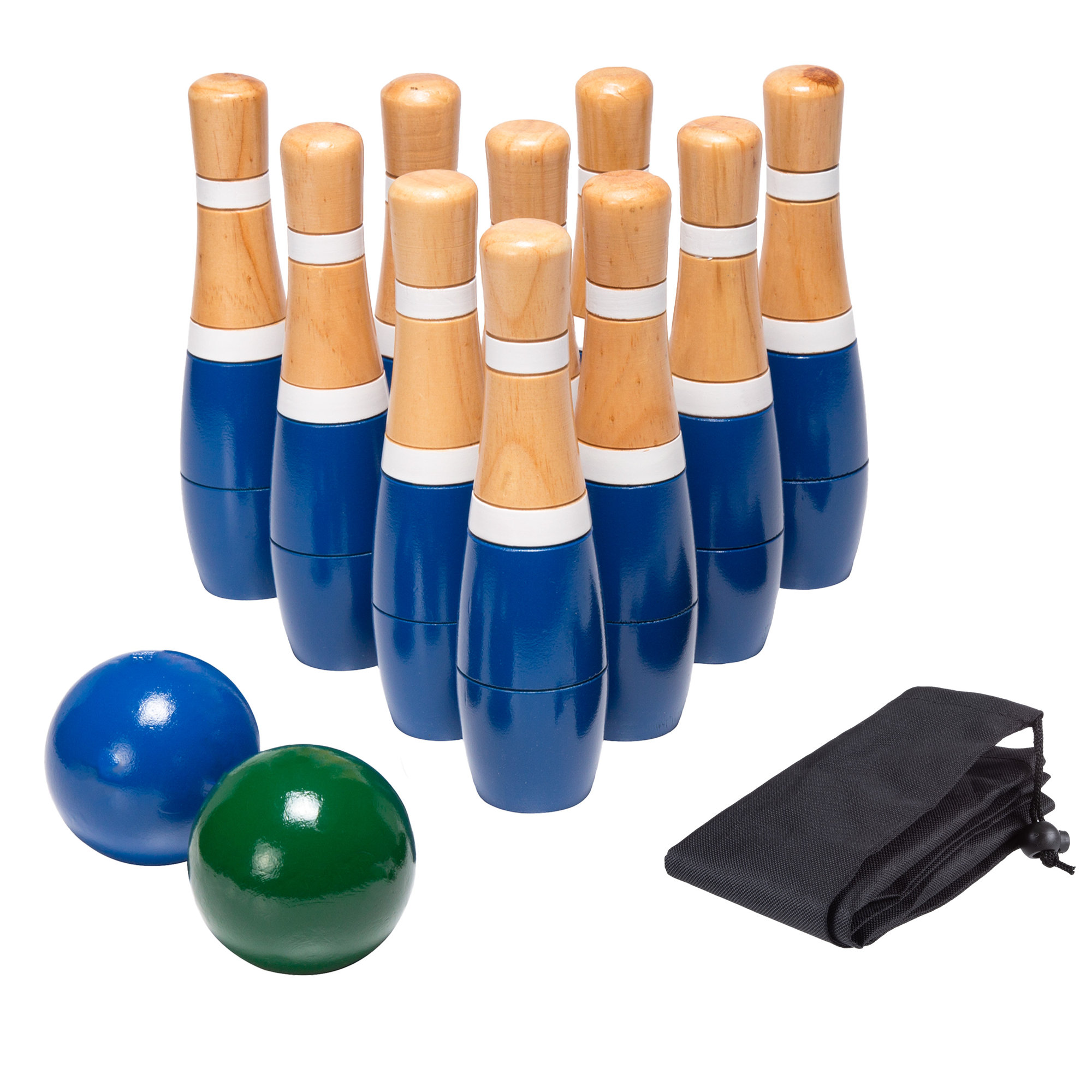 13-Piece Wood Bowling Set - Indoor/Outdoor Bowling Game for Adults and Kids Ages 3 and Up - 10 Wood