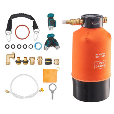Adoucisseur d'eau pour véhicule récréatif, système d'adoucisseur d'eau portatif 12 000 grains avec raccords 3/4 po Npt, résine de qualité alimentaire et raccord rapide pour véhicules récréatifs, remorques, bateaux, lavage de voiture mobile, lavage à pression