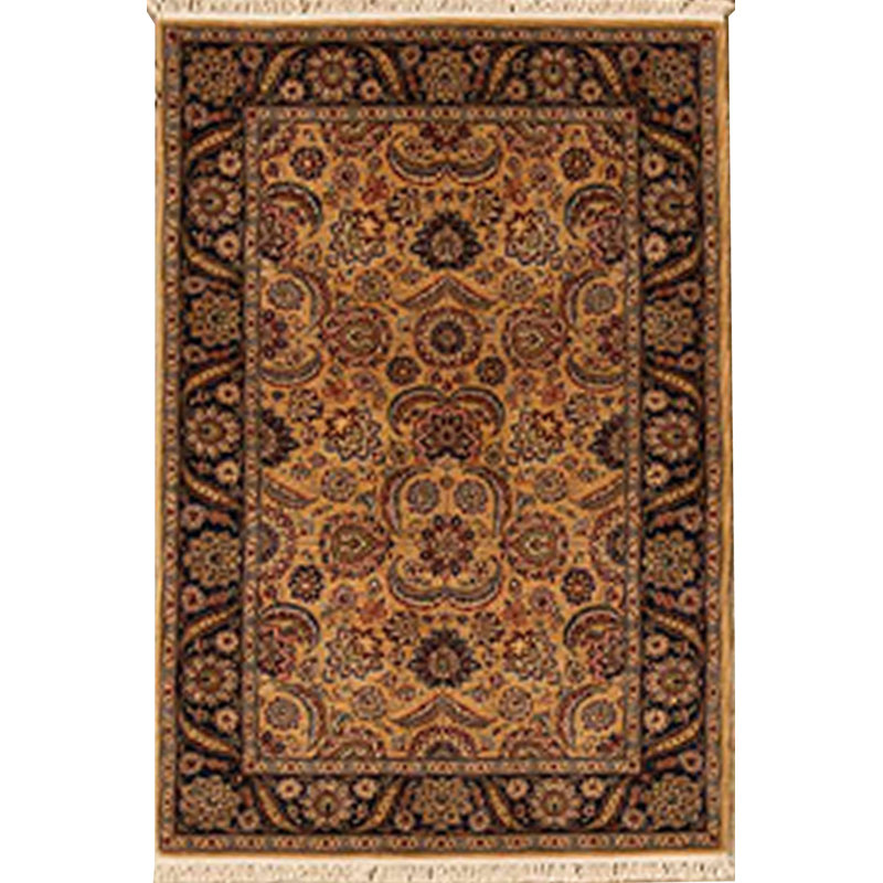 Tapis oriental en laine noué à la main bleu marine / jaune / rouge Manchuria