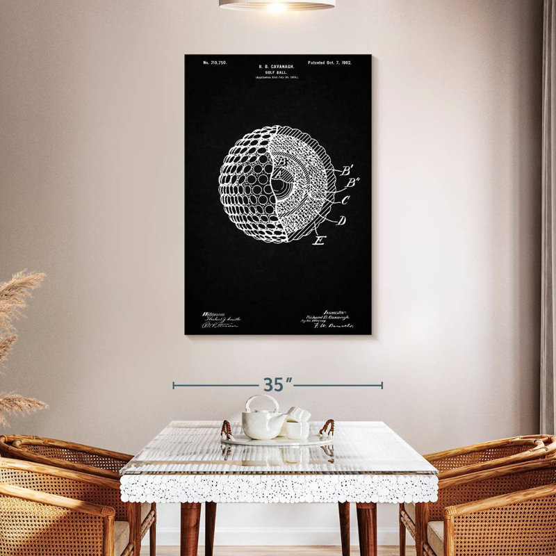 Affiche rétro d'une balle de golf noire, H 48 po x l 32 po
