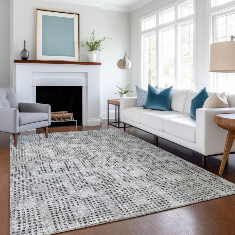 Premium Machine Washable Mayfield AMF33 Geometric Rug, Gray, 5' x 7'6"