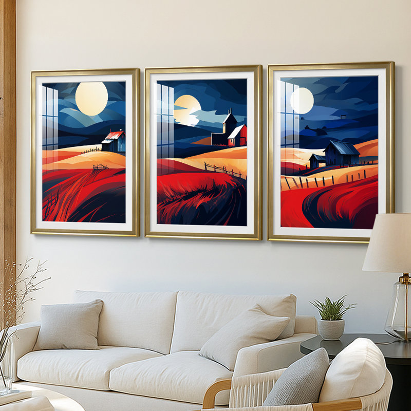 Paysages série Cxxvi - impression encadrée sur mesure de qualité supérieure mat - 3 pièces, H 19 po x l 27 po