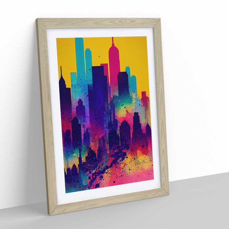 City Skyline No.3 - Framed Print, 34cm H x 25cm W x 2cm D, Oak