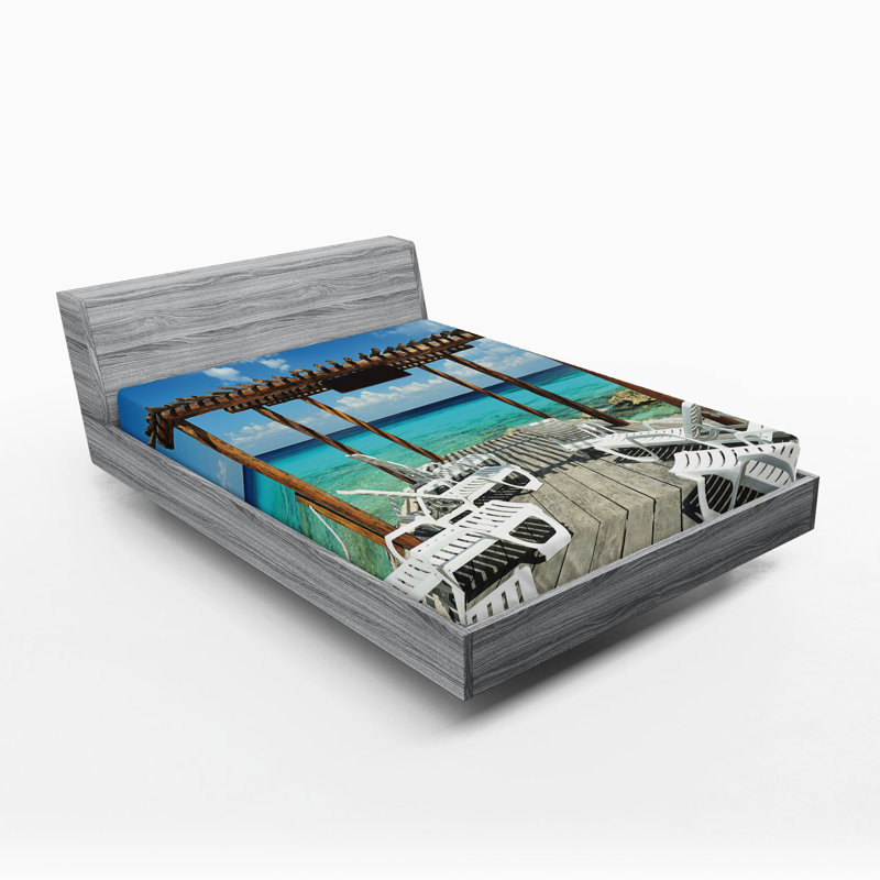 Ensemble de 2 draps-housse Ambesonne Sunbeds SeaSunbeds, Ensemble de draps pour lit très grand californien