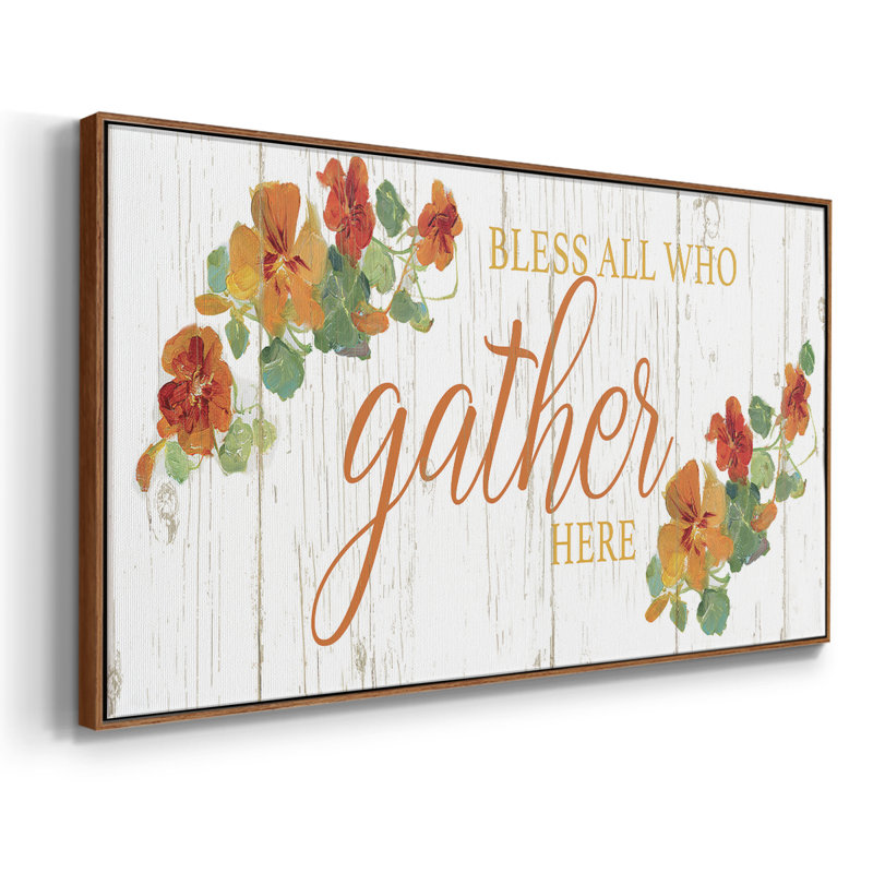 «Gather Here», toile tendue avec châssis encadré, prête à être accrochée, Noyer, 17" H x 33" W