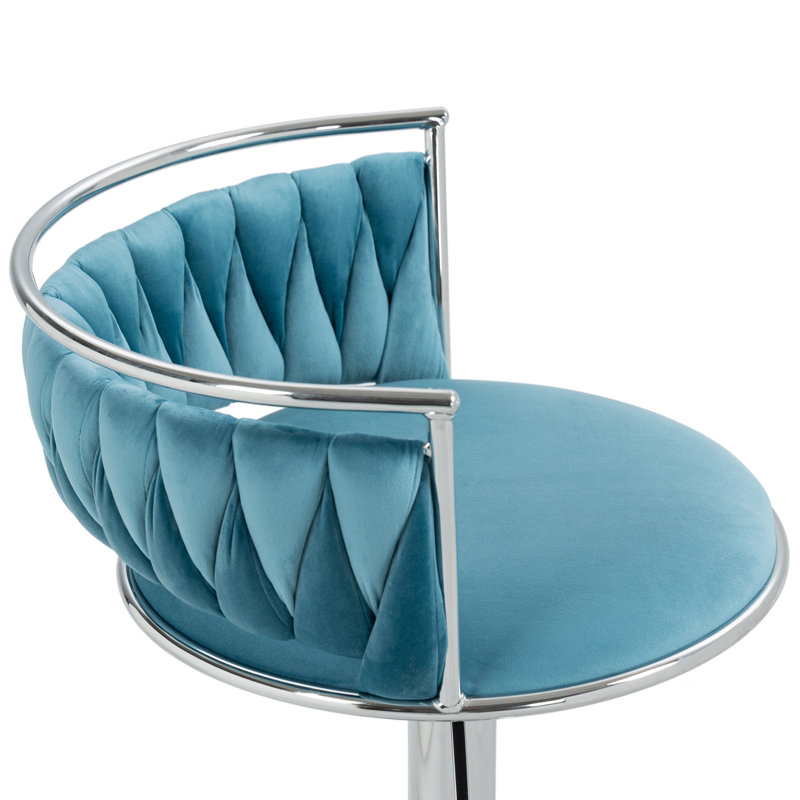 Tabouret de bar pivotant avec dossier Ginko, Bleu, Argent argent