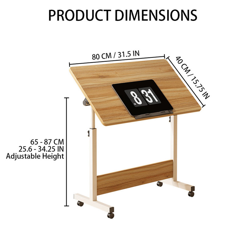 Foldable Mobile Stand Up Desk With Wheels, Ancient Oak