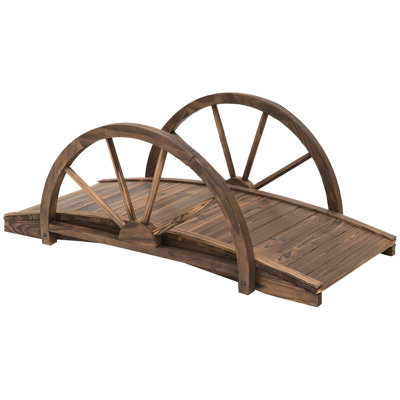 Outdoor Garden Arc Bridge - 3.3Ft Wooden, Solid Fir, Stained Wood, Half Style Rails Wood Linkup