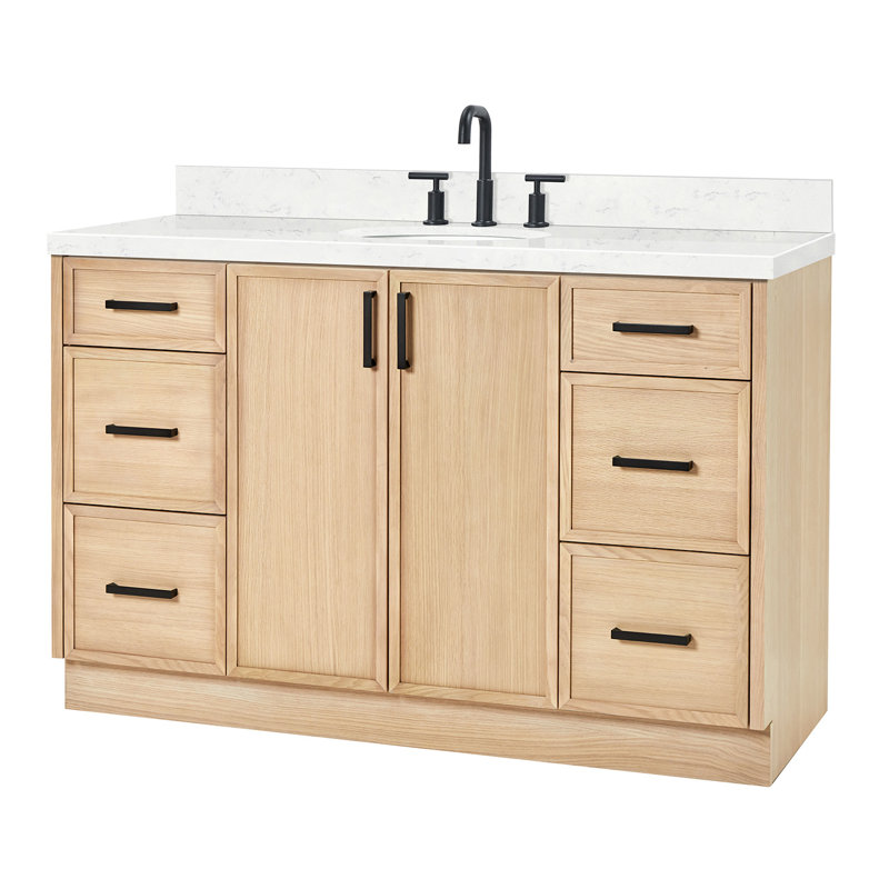 ARIEL Kelly 60 Single Sink Bathroom Vanity with Carrara Quartz Top, 54", Oval, Oak