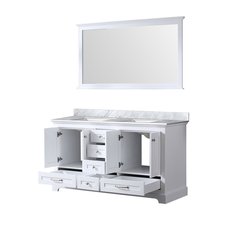 Meuble-lavabo blanc 60 po X P 22 po D, plateau en marbre de Carrare et Miroir, Marbre de Carrare, Blanc