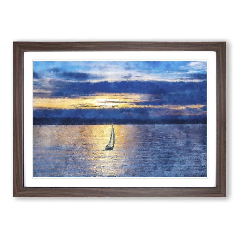 Sailing Boat Vol.1 - Picture Frame Graphic Art, 27cm H x 36cm W x 2cm D, Walnut Framed
