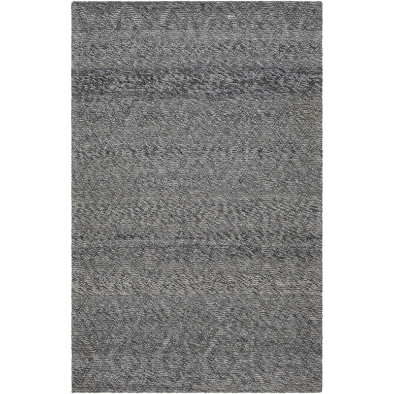 Rectangle Argyle Polyester/Wool Area Rug in Black, Rectangle 2' x 3'