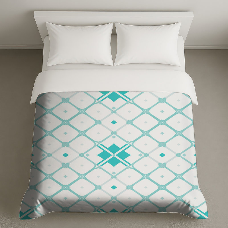 Housses de couette à motif treillis turquoise, Queen
