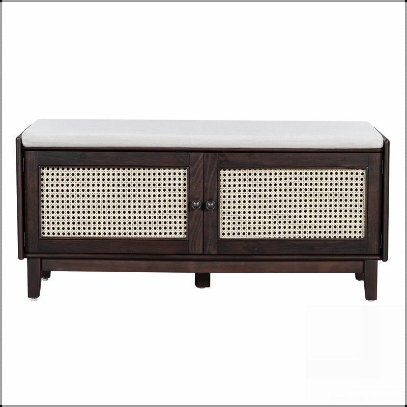 Banc d'entrée en rotin avec rangement Boho, Espresso