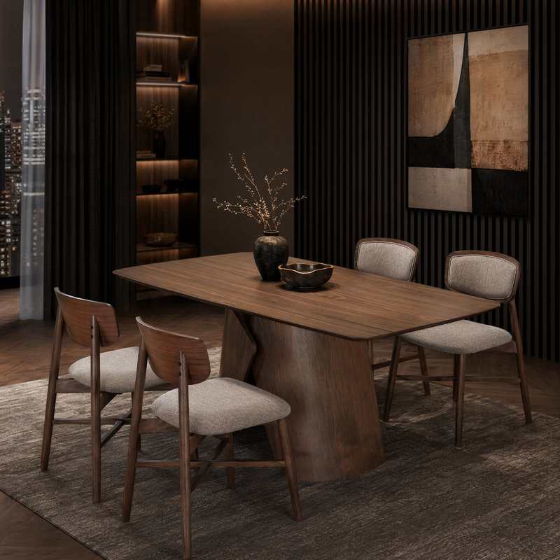 Sculptural Curved Back Dining Set, 5 Pieces: Table, 4 Chairs, Walnut