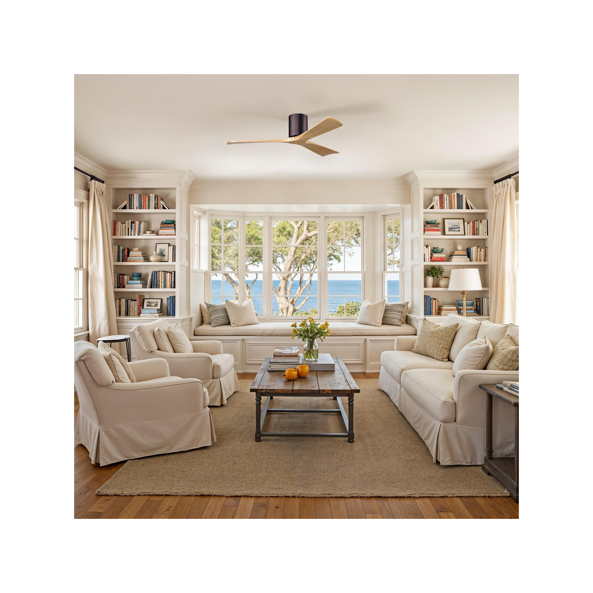 Olivier 3 Blade Ceiling Fan, Light Maple Tone, Brushed Bronze, 52"