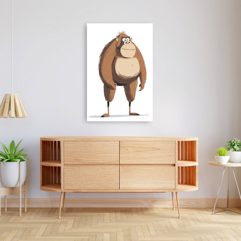 Friendly Cartoon Orangutan Contemporary Monkey Wall Art Print 1 Piece Wrapped Canvas Wall Art, 121.92cm H x 81.28cm W