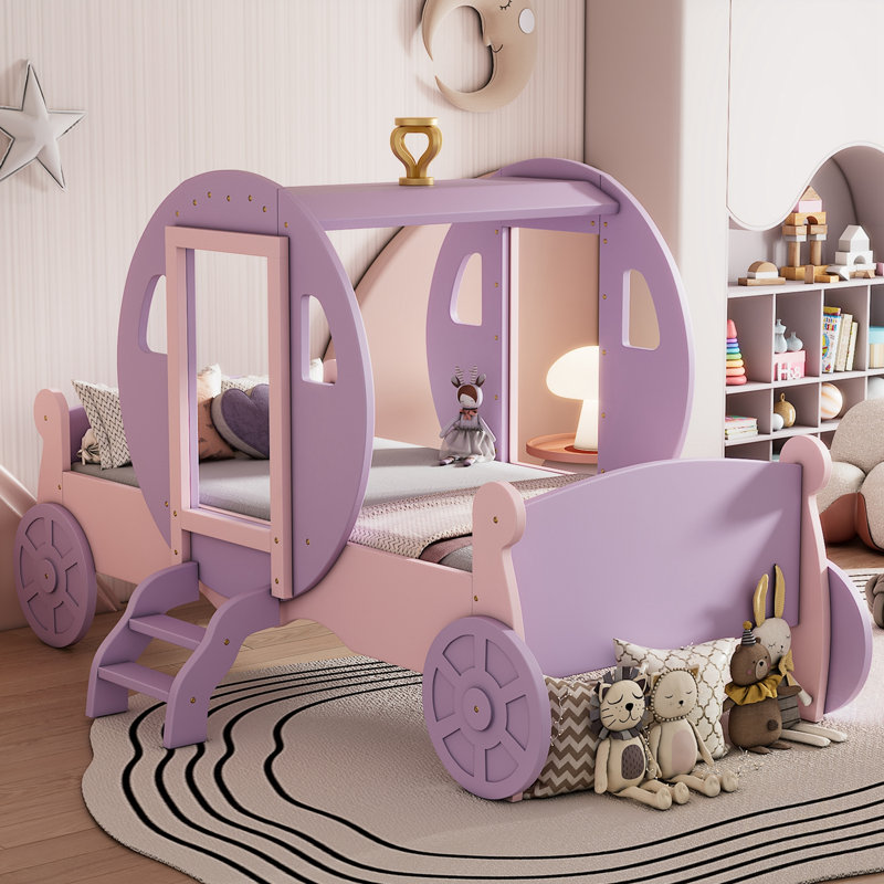 Lit simple Princess avec couronne et escalier, Rose / Mauve