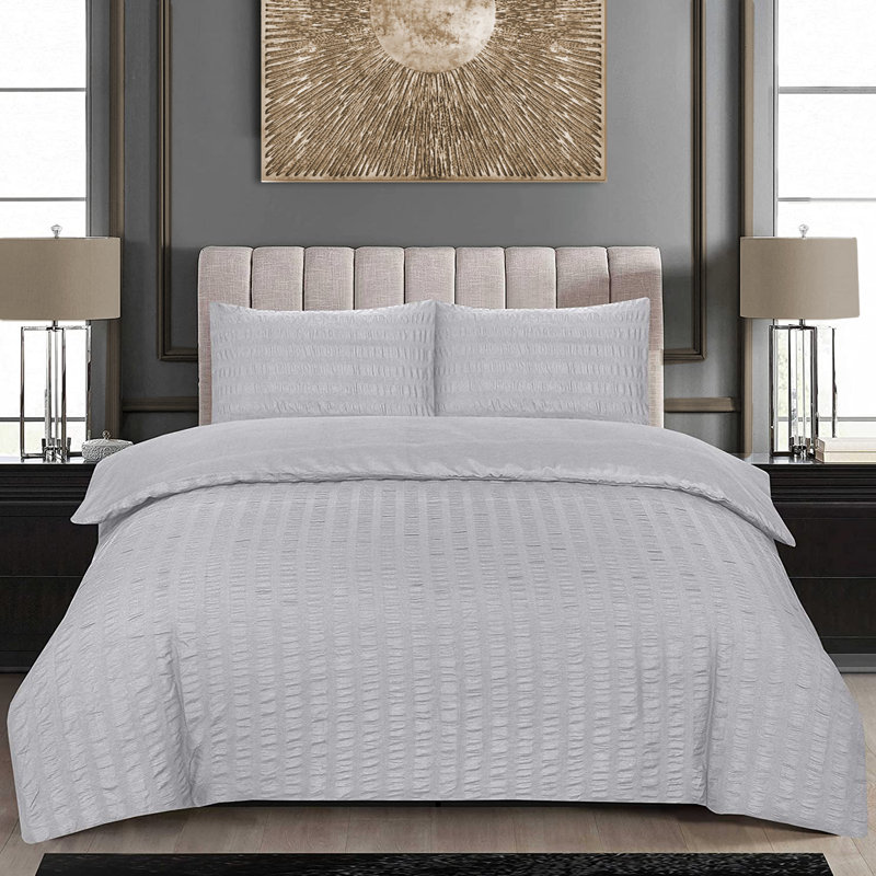 Polyester Solid Colour Duvet Cover Set, Grey, Kingsize - 2 Standard Pillowcases