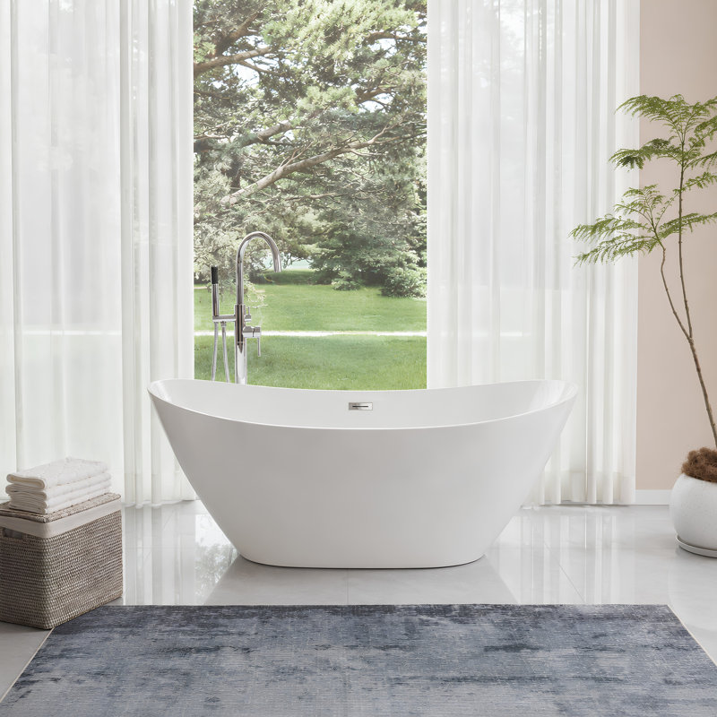 Baignoire autoportante en acrylique Ophelia, H 28,3 po x L 70,5 po x l 31,5 po, Blanc / or titane