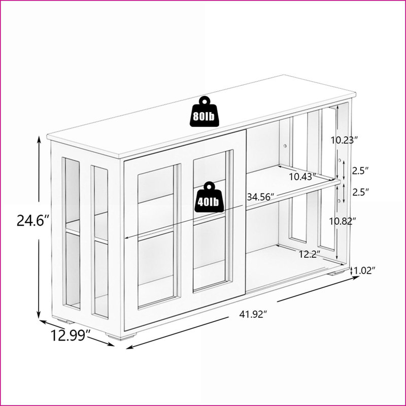 Sideboard, Modern White Kitchen Storage with Sliding Glass Doors | E1 Grade MDF | UV Finish
