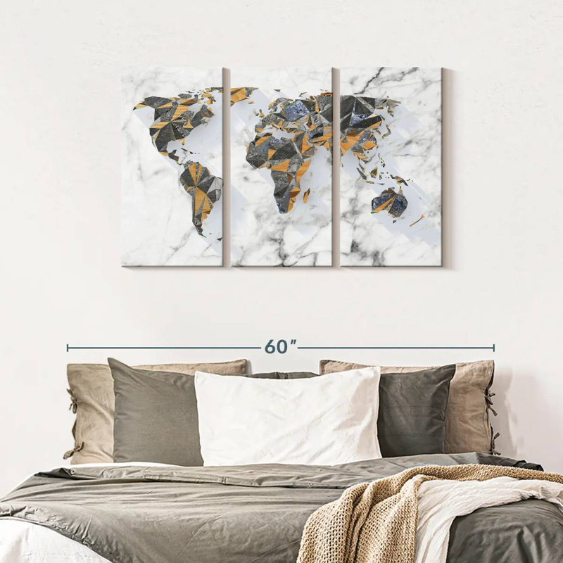 Carte du monde géo-marbre 3 pièces, H 45 po x l 28 po x P 1,25 po