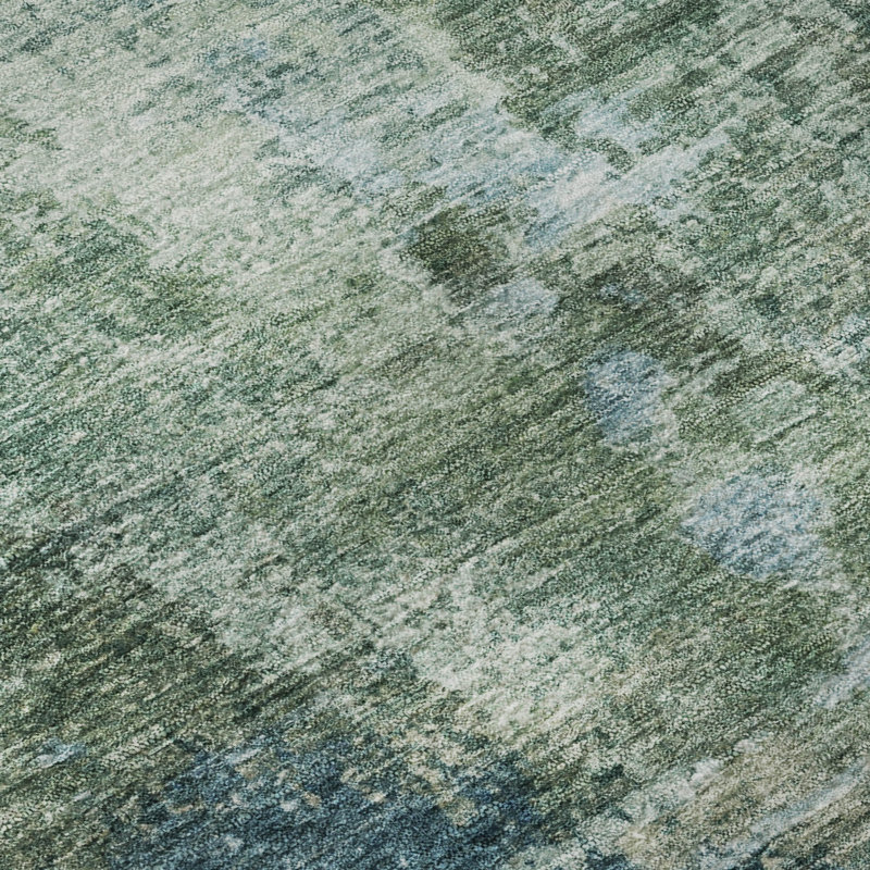 Premium Machine Washable Mayfield AMF2300 Abstract Rug, 2'3" x 7'6" Runner, Teal