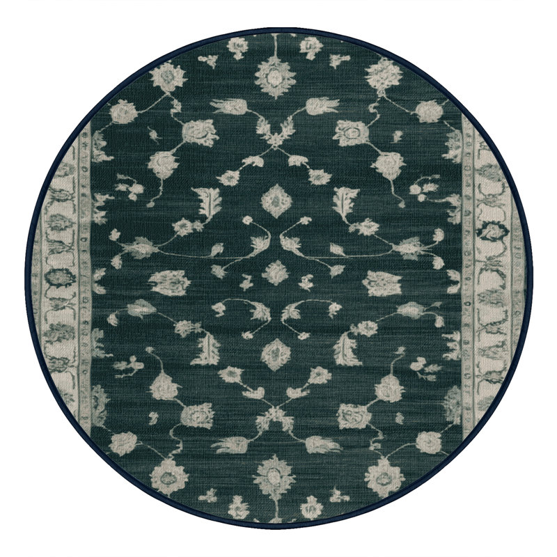 Machine Washable Overdyed Blue Area Rug, Round 5'