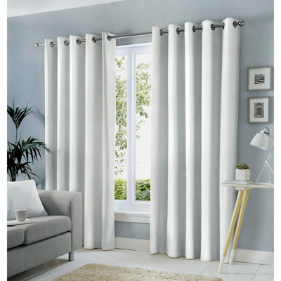 Cotton Blend Semi Plain Eyelet Curtain Pair
