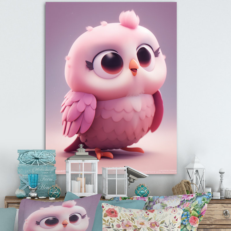Adorable petite chouette rose - animaux, impression sur toile, Toile tendue, H 44 po x l 34 po