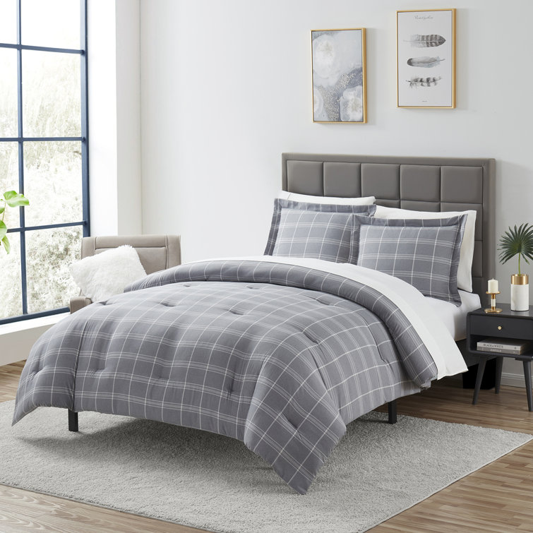 Sweet Home Collection Chambray Weave Plaid Bed in a Bag Comforter & Sheet  Set - Gray