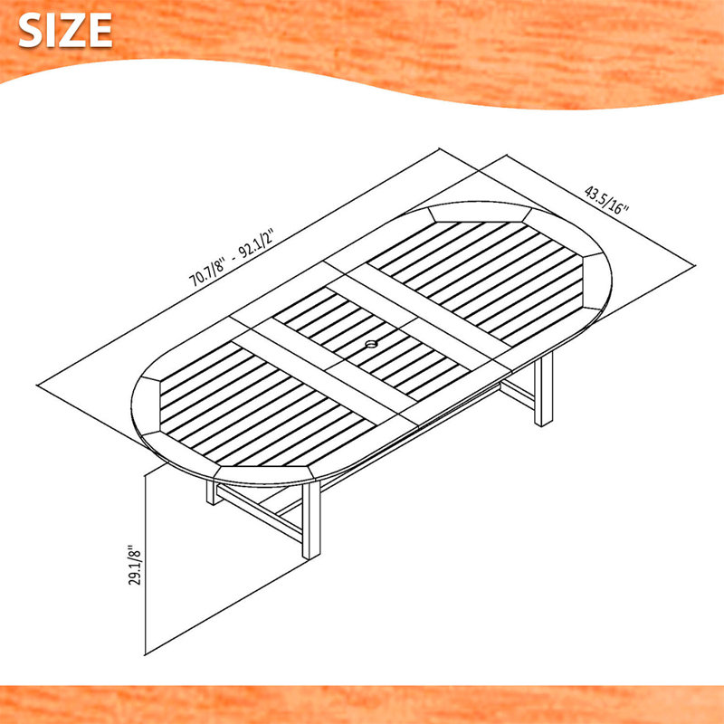 Audre Extendable Oval Eucalyptus Outdoor Dining Table, 71" L x 43" W x 29" H