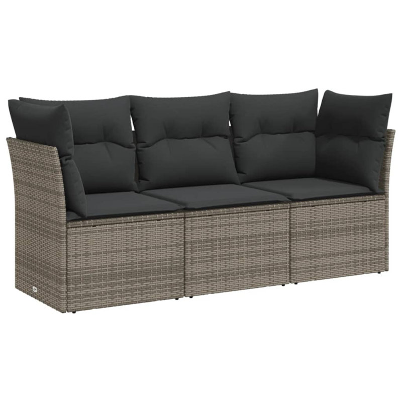 Ensemble de canapé de jardin Vidaxl PE rotin gris, acier thermolaqué, tissu de polyester