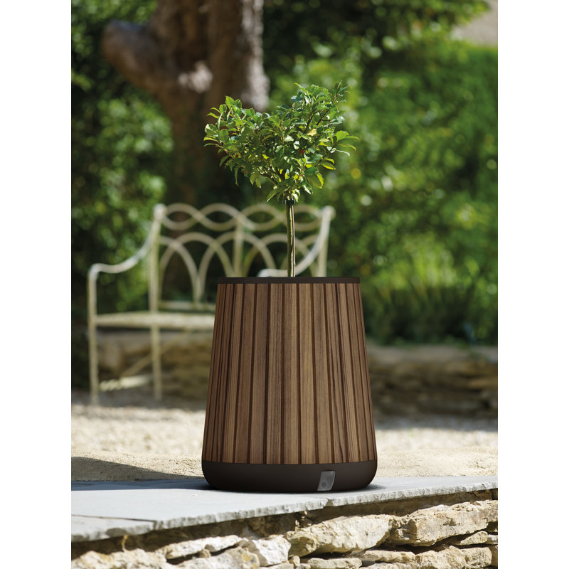 Keter Signature Conic 23.8 Inch Round Large Wood Look Planter for Indoor or Outdoor Flower Pot, Rosewood