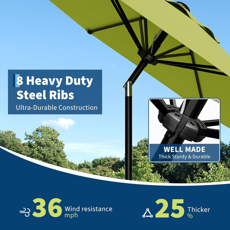 Parasol de patio 10 pi avec manivelle lisse, Vert, 118"W x 118"D