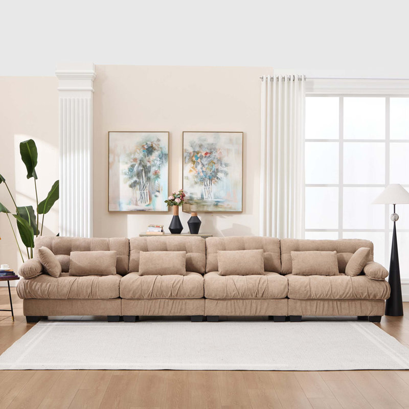 Canapé modulaire avec siège profond et confort, Tissu - brun clair
