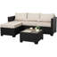 Ensemble de mobilier de jardin en résine tressée, canapé d'angle 3 pièces avec pouf et table basse en verre, coussins antidérapants résistants aux intempéries, housses protectrices, beige-511887489-511887518