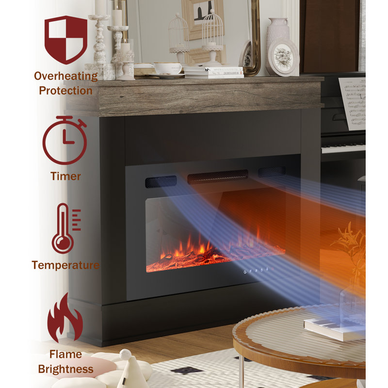  49“ Freestanding Electric Fireplace with Mantel, 40" ultra Thin Insert, 12 LED Flame Colors, 5 Brightness Levels, 750W/1500W Heater, Remote, Timer & Overheat Protection