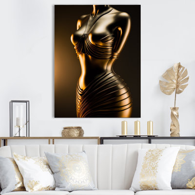 Louviere Stylish Golden Dress Mannequin I - Woman Abstract Canvas Print Wall Art