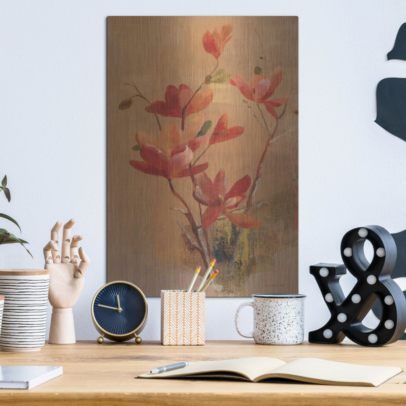  «Red Magnolia» par Danhui Nai, art mural en métal, H 16 po x l 12 po