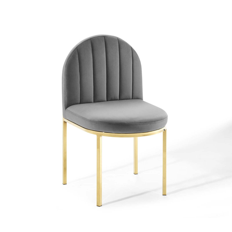 Gray Velvet Upholstered Side Chair with Gold Metal Frame