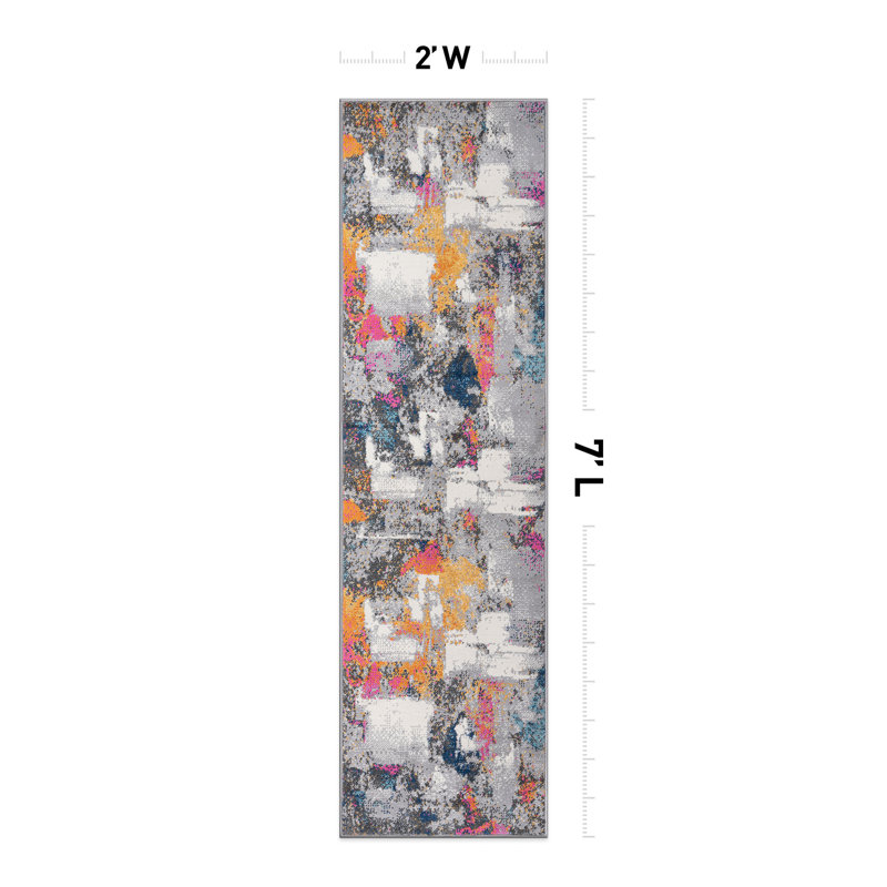 Deyshaun Abstract Yellow/Gray/Pink Area Rug, Runner 2' x 7'