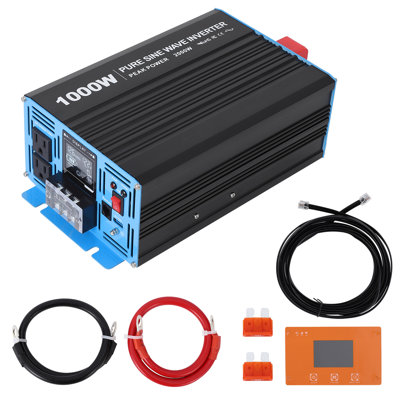 2000W Pure Sine Wave Power Inverter, 12V DC to 120V AC Converter, 3 AC Outlets, 1 AC Terminal Block, 5V 2.1A USB Port, LCD Display, Wired Remote, LED Gauge, Reliable Power for Home Appliances